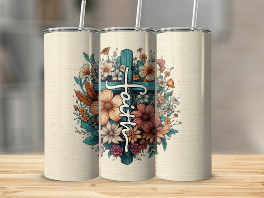 Faith w Flowers Tumbler