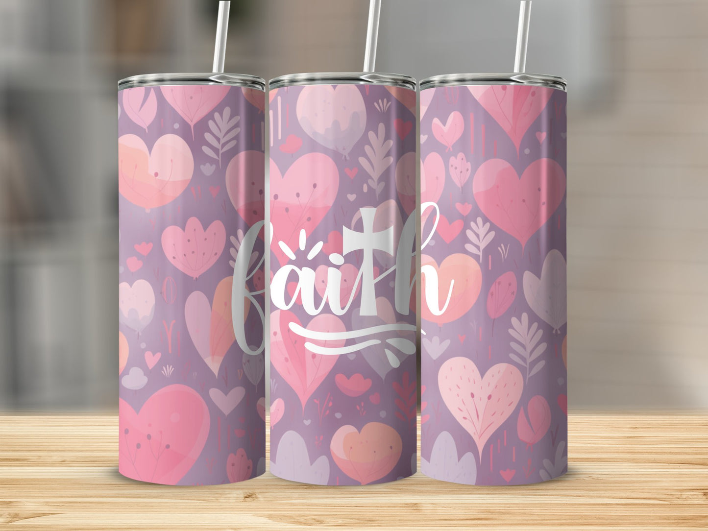 Faith w Pink Hearts Tumbler