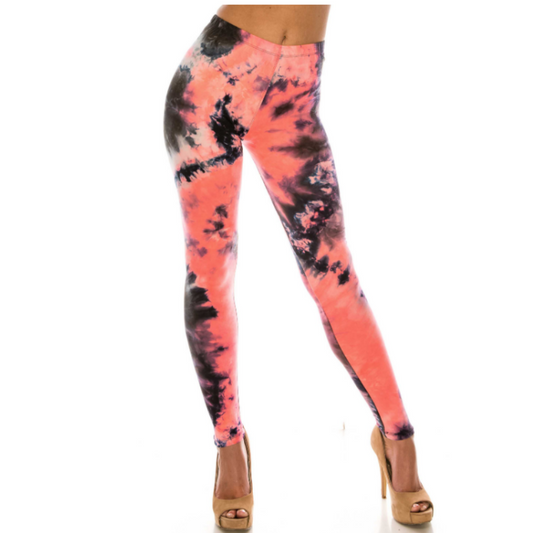 Buttery Smooth Coral Tie Dye Regular and High Wasted Leggings