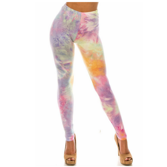 Buttery Smooth Multi-Color Pastel Tie Dye Regular and High Wasted Leggings