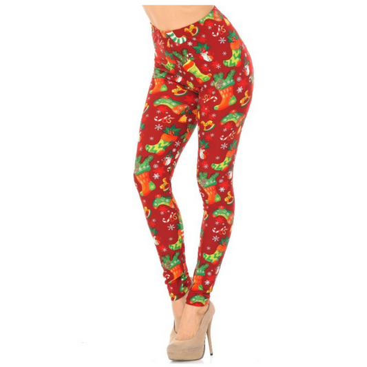 Buttery Smooth Ruby Red Christmas Stocking Leggings