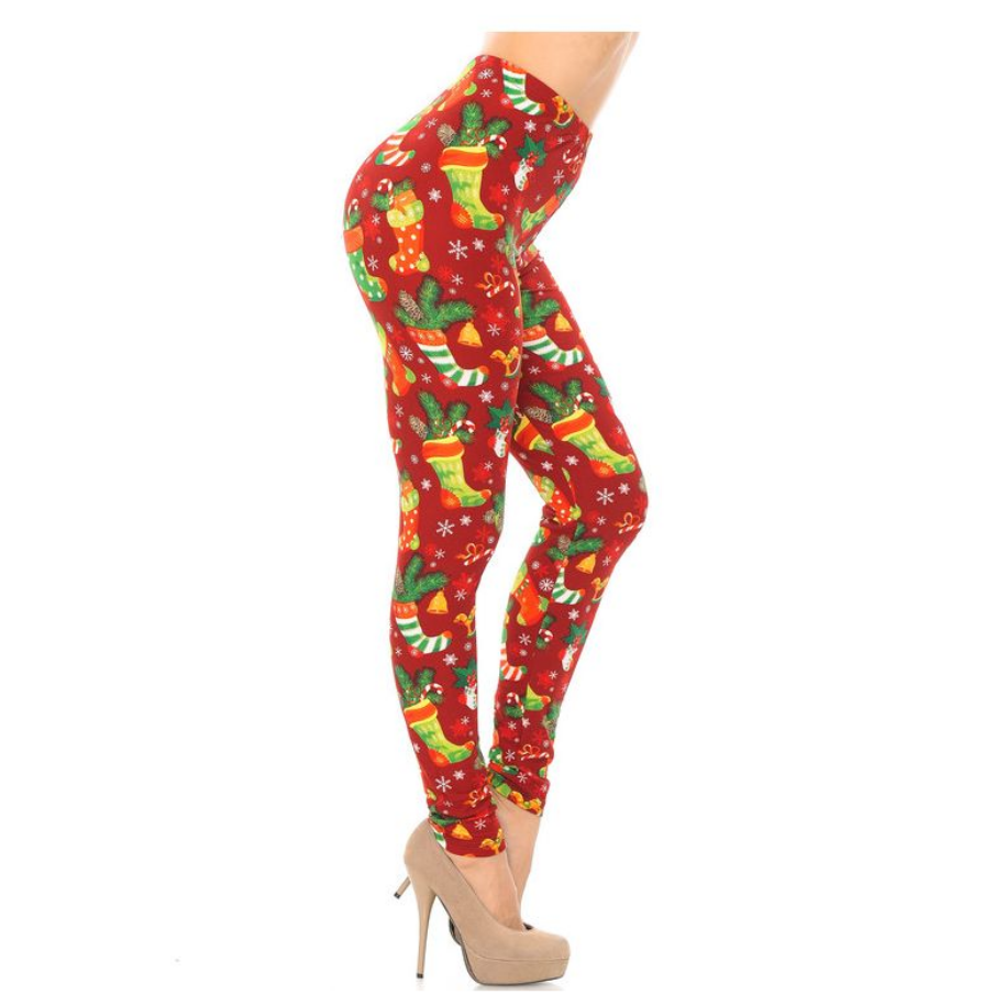 Buttery Smooth Ruby Red Christmas Stocking Leggings