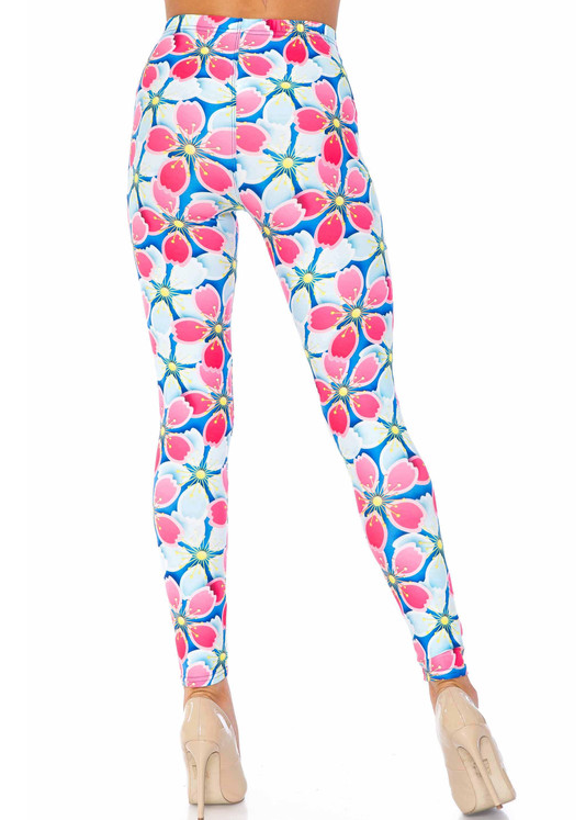 Creamy Soft Pink and Blue Sunshine Floral Leggings