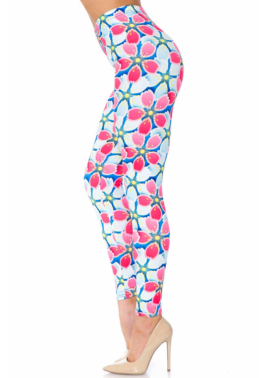 Creamy Soft Pink and Blue Sunshine Floral Leggings