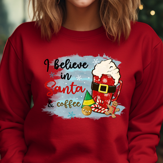 Believe In Santa And Coffee Shirt CH1 - Screenprinted