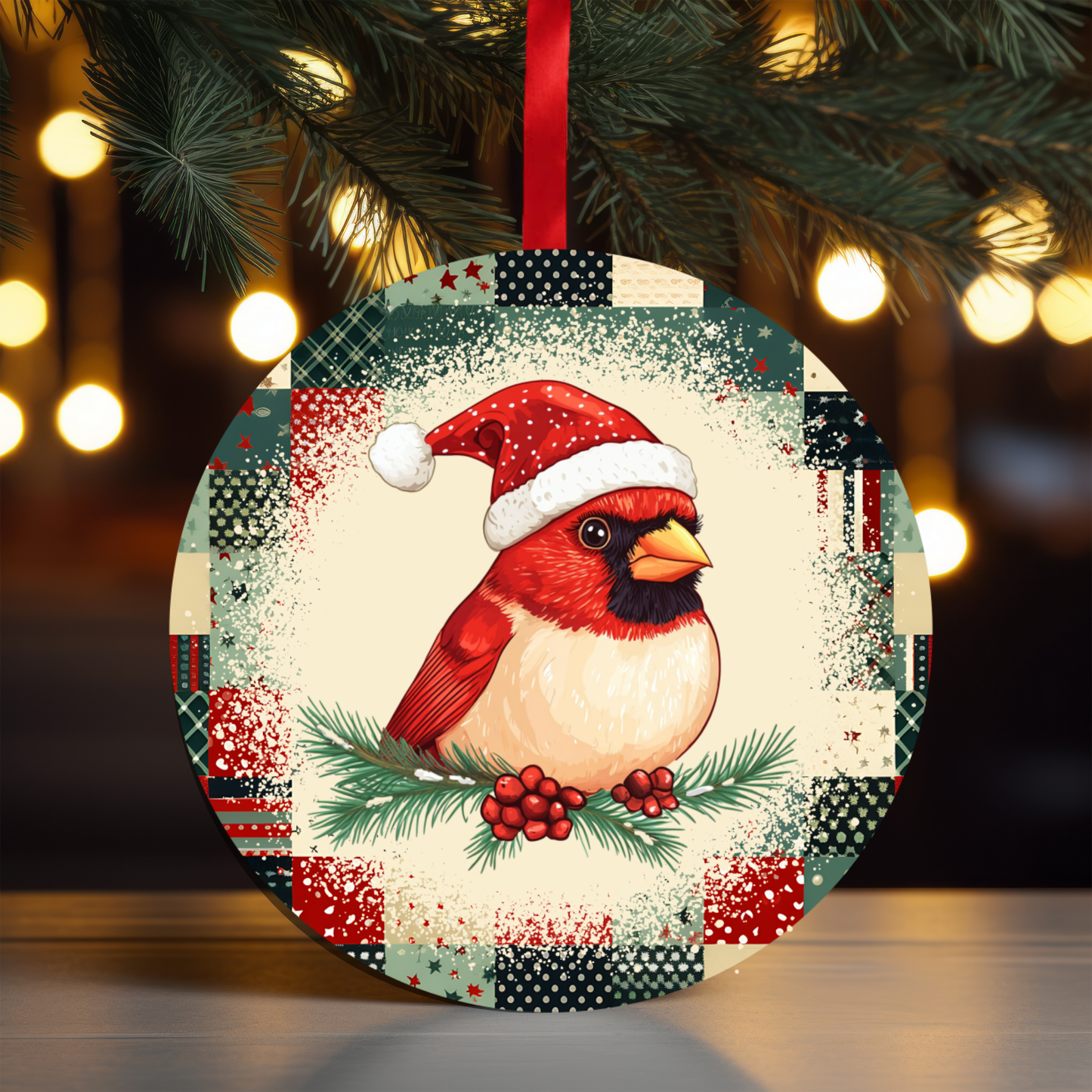 Cardinal Patchwork Ornament OR23 - Sublimation