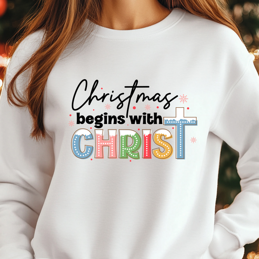 Christmas Begins With Christ Shirt CH7 - Screenprinted