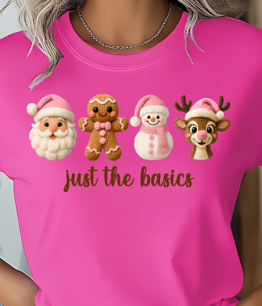 Christmas Just The Basics Pink Shirt - Screenprinted