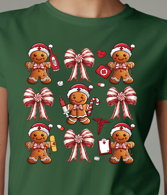 Christmas Nurse Ginger Collage Shirt - Screenprinted