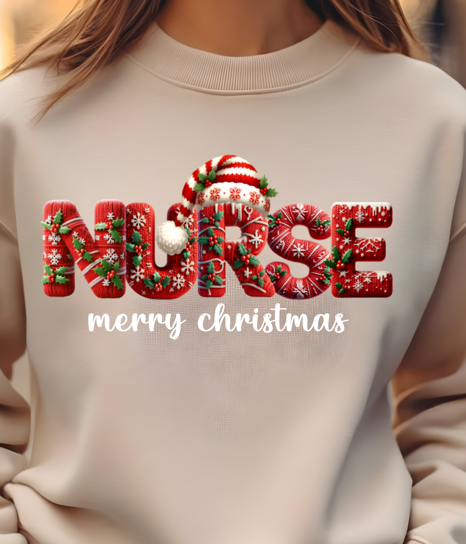 Christmas Nurse Yarn Sweater Letters Shirt - Screenprinted