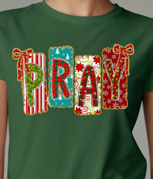 Christmas Pray Scrapbook Letters Shirt - Screenprinted