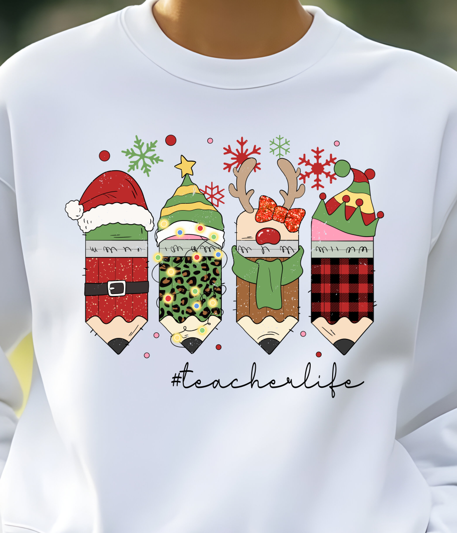Christmas Teacher Life Pencils Shirt - Screenprinted