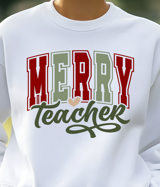 Christmas Teacher Merry Shirt - Screenprinted