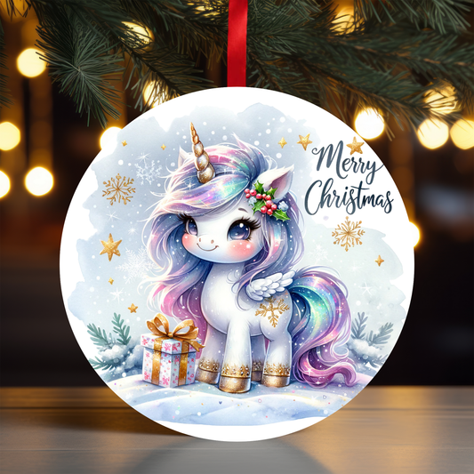 Christmas Unicorn 1 Ornament OR25 - Sublimation