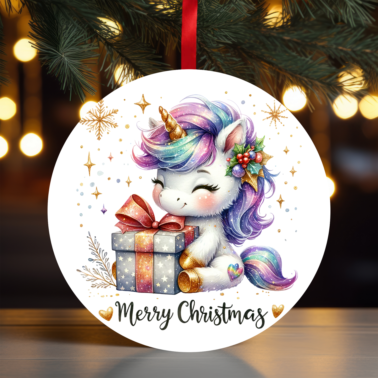 Christmas Unicorn 2 Ornament OR26 - Sublimation