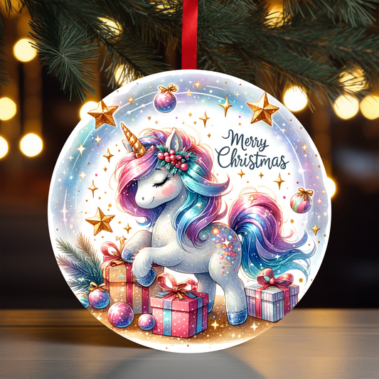 Christmas Unicorn 4 Ornament OR28 - Sublimation