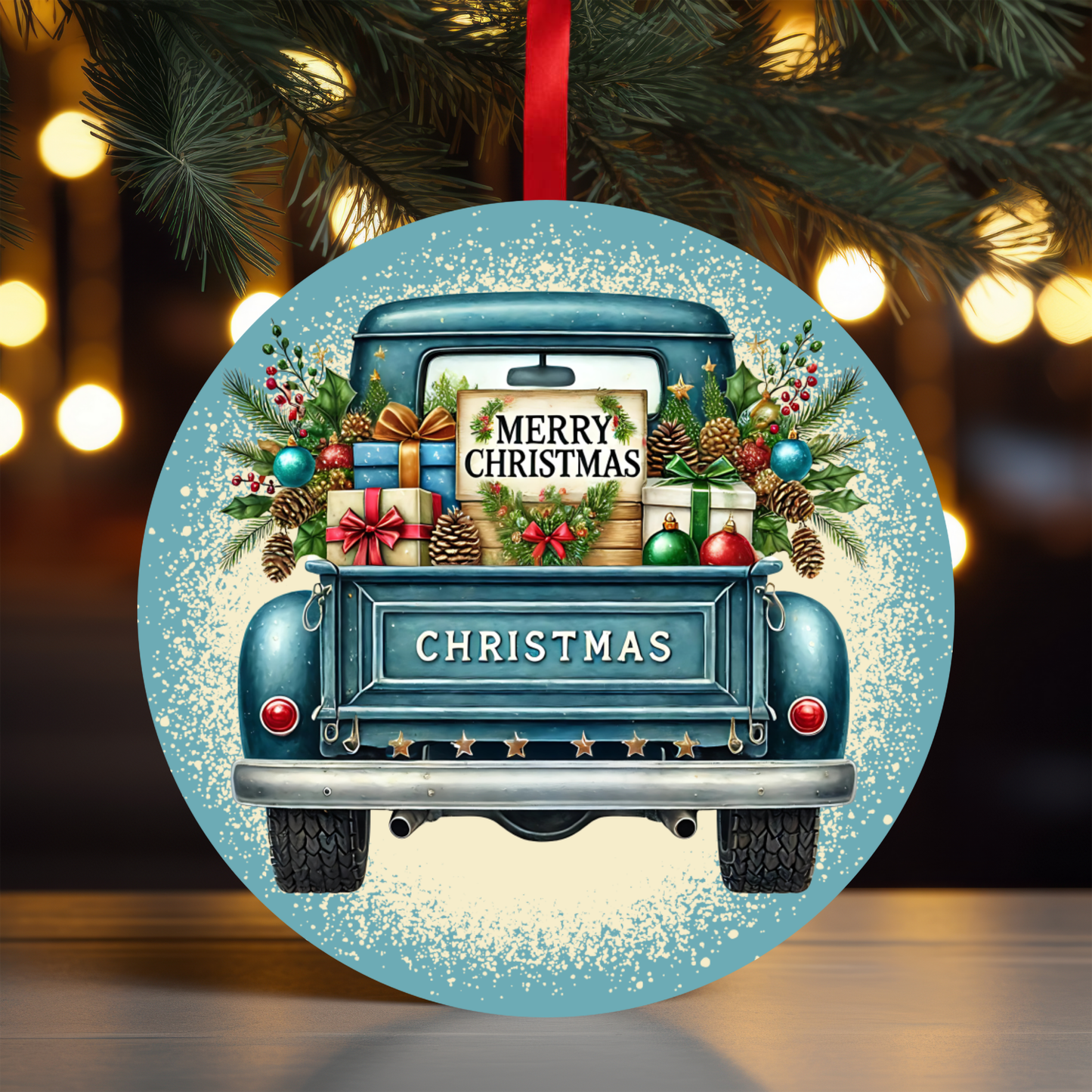 Christmas Truck Blue Ornament OR30 - Sublimation