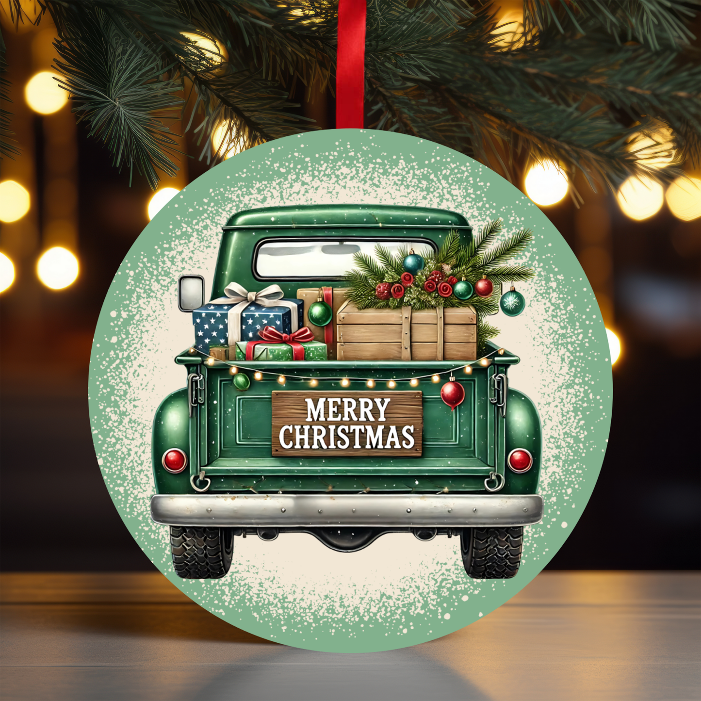 Christmas Truck Green Ornament OR31 - Sublimation