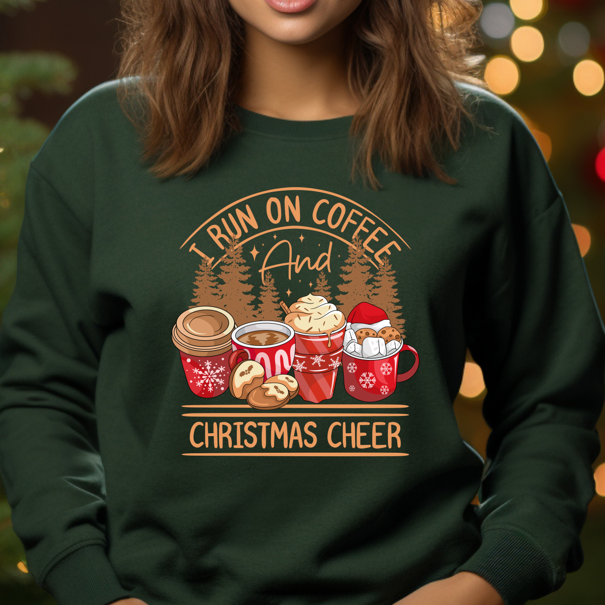 I Run On Coffee Christmas Cheer Reds Shirt CH20 - Screenprinted