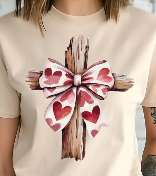 Heart Cross Coquette Bow Shirt - Screenprinted