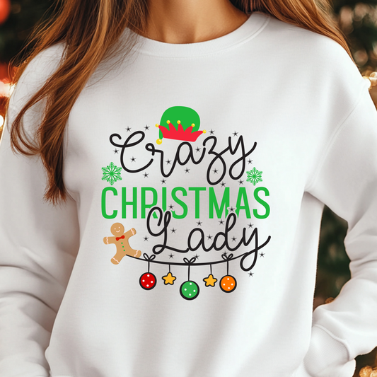 Crazy Christmas Lady Black Shirt CH25 - Screenprinted