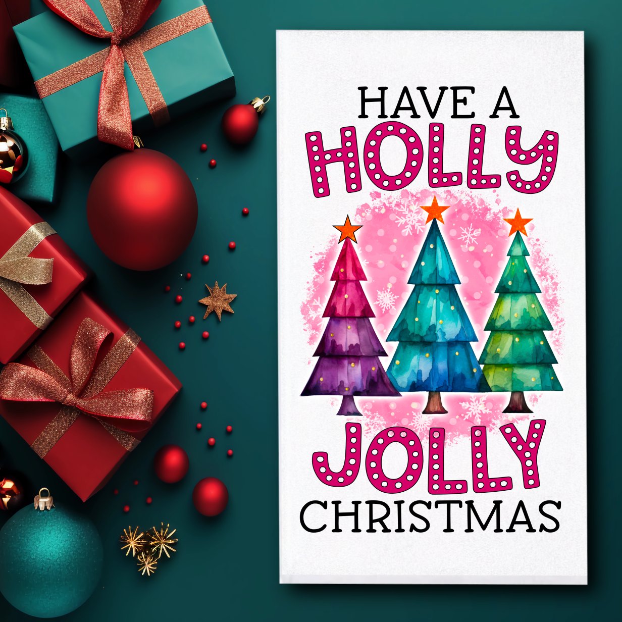 Holly Jolly Christmas Whimsical Towel - Sublimation