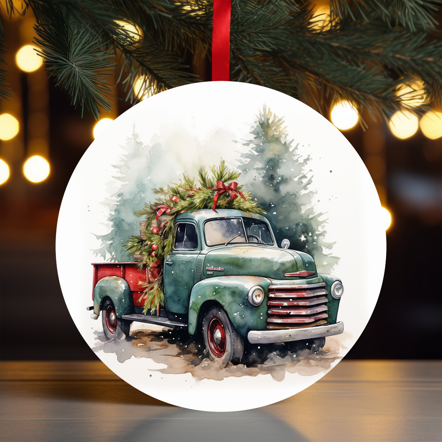 Christmas Farm Blue Truck Ornament OR40 - Sublimation