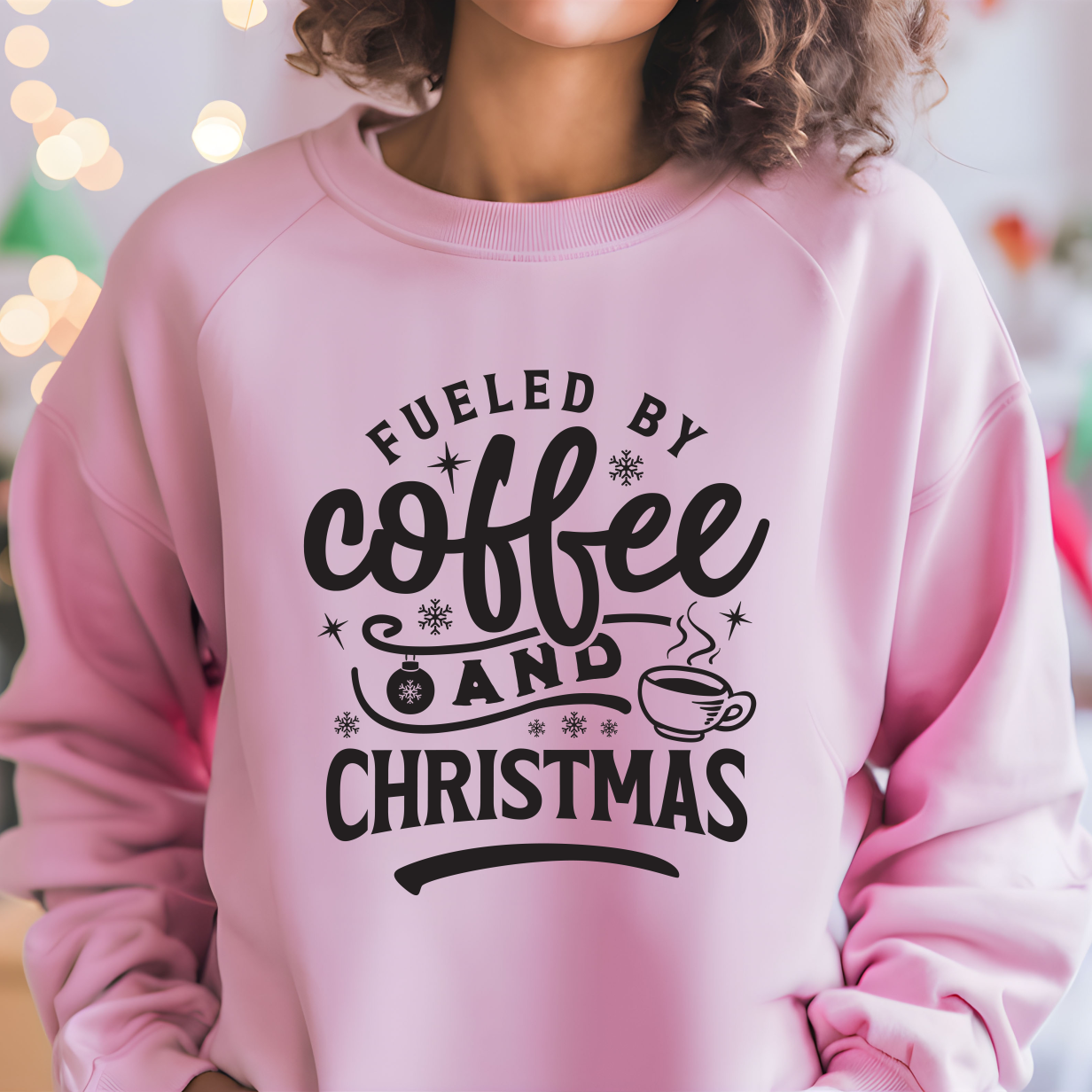 Fueled By Coffee and Christmas Black Shirt CH45 - Screenprinted