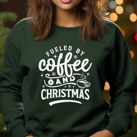 Fueled By Coffee and Christmas White Shirt CH46 - Screenprinted