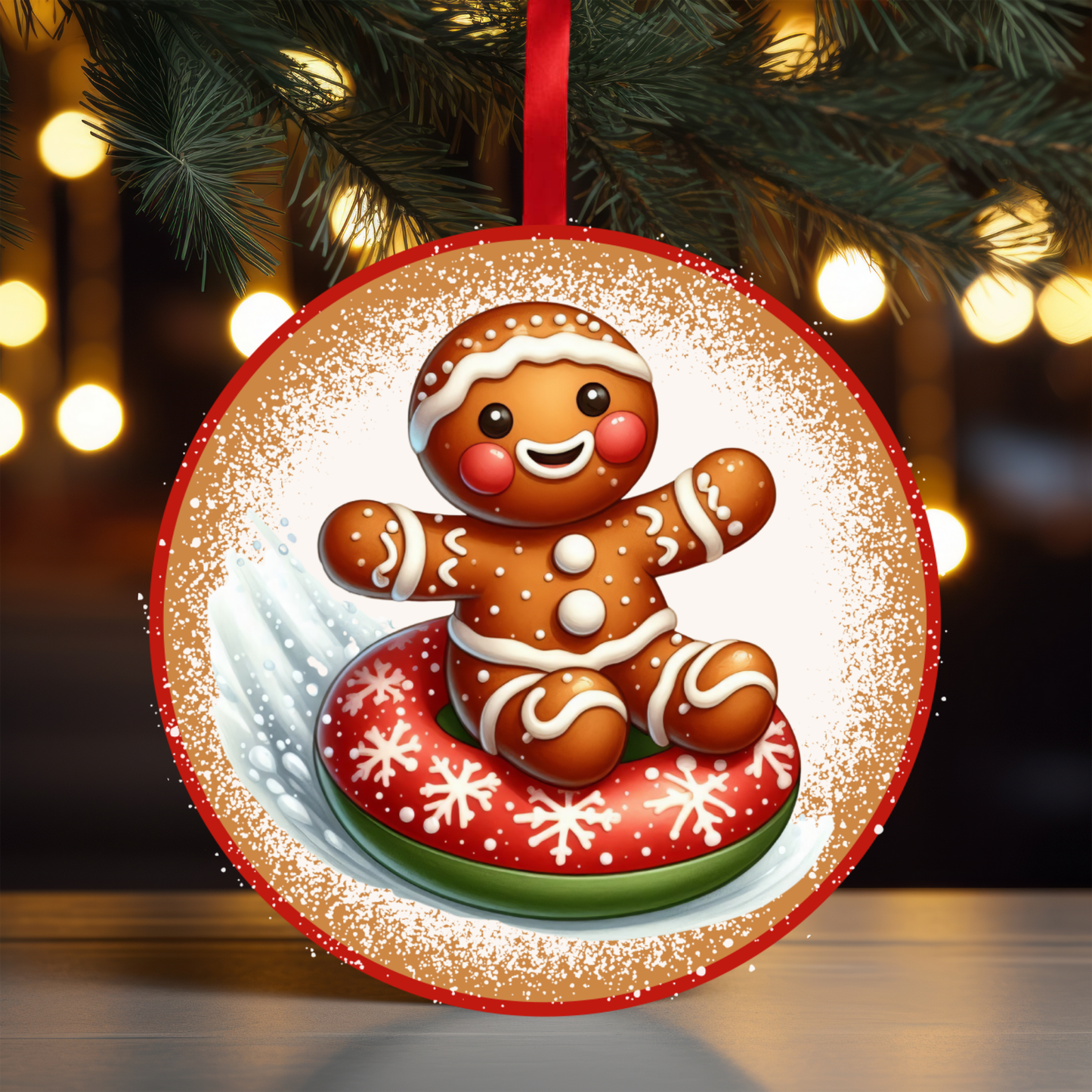 Gingerbread Snow Tubing Ornament OR49 - Sublimation