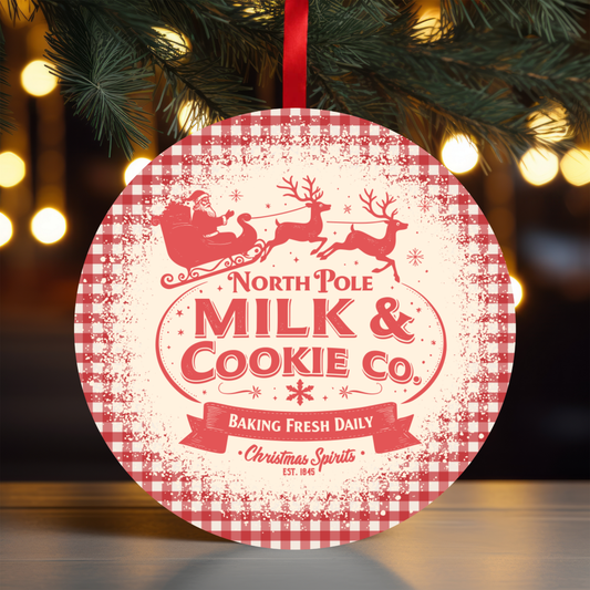 Gingham North Pole Milk Cookie Ornament OR54 - Sublimation