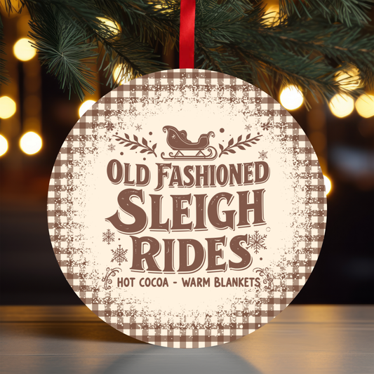 Gingham Sleigh Rides Ornament OR55 - Sublimation