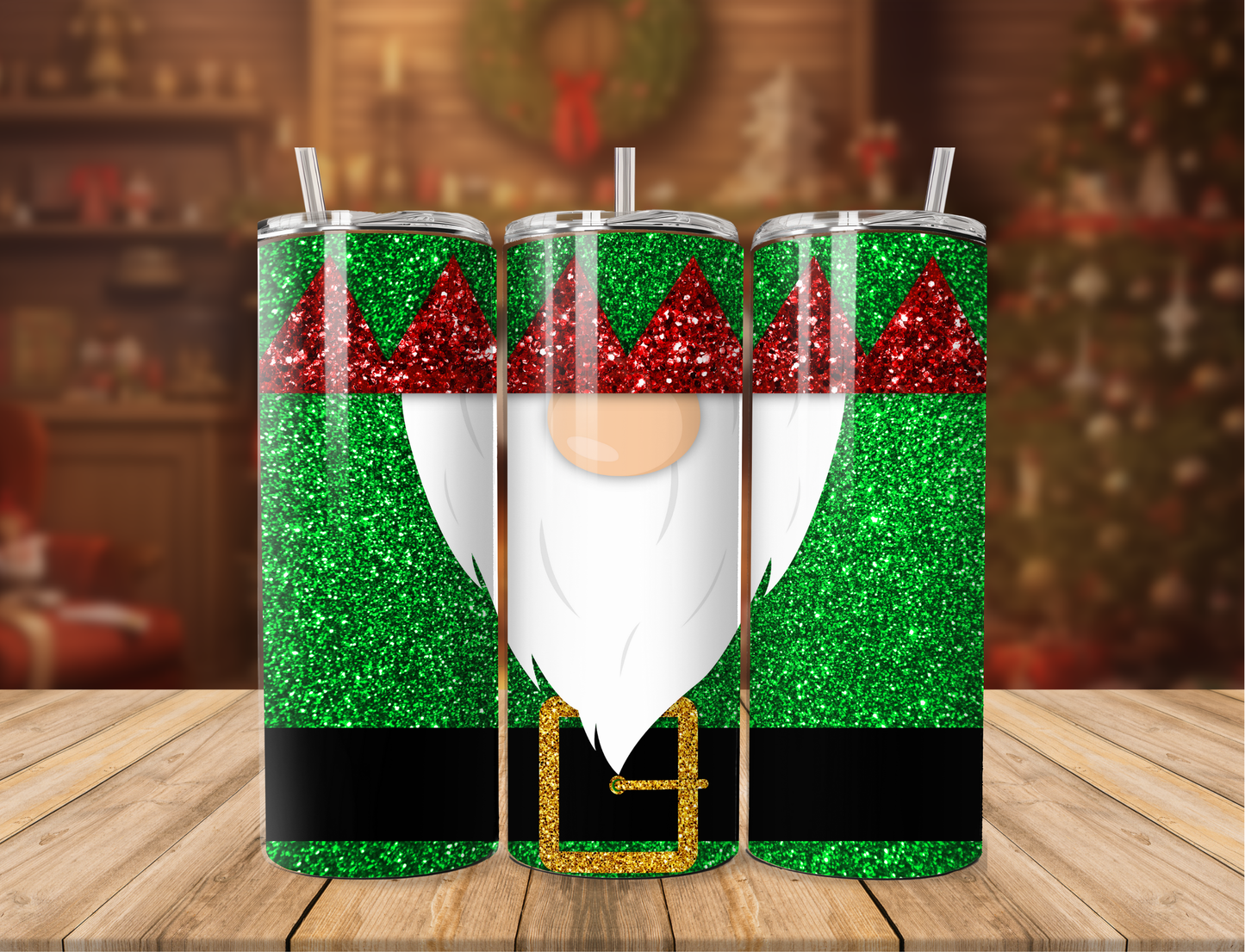 Glitter Santa Beard Green Tumbler