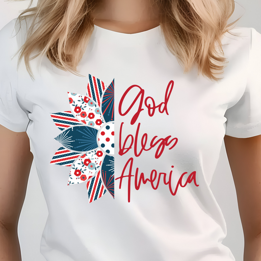 God Bless America Flower  Shirt - Screenprint