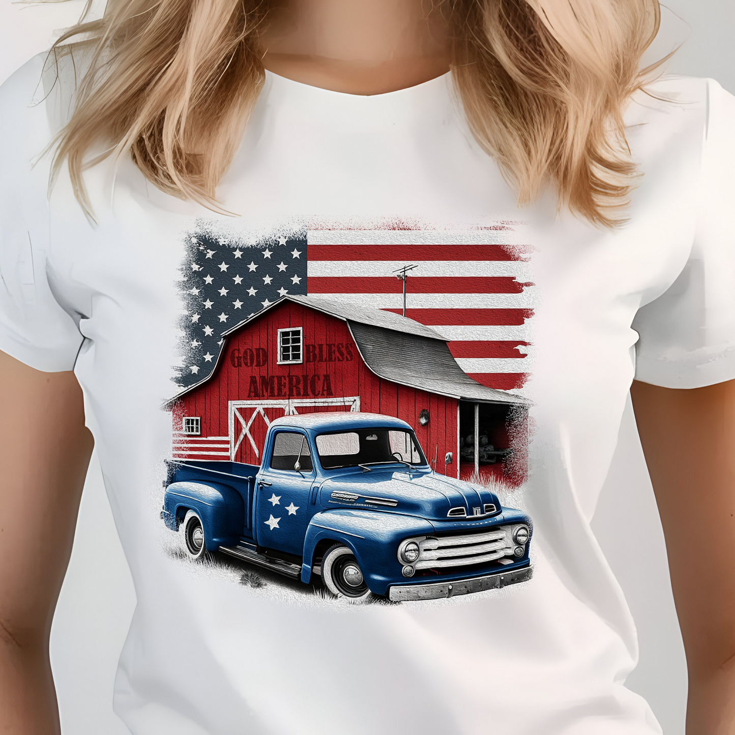 Flag Barn Blue Truck Shirt - Screenprint