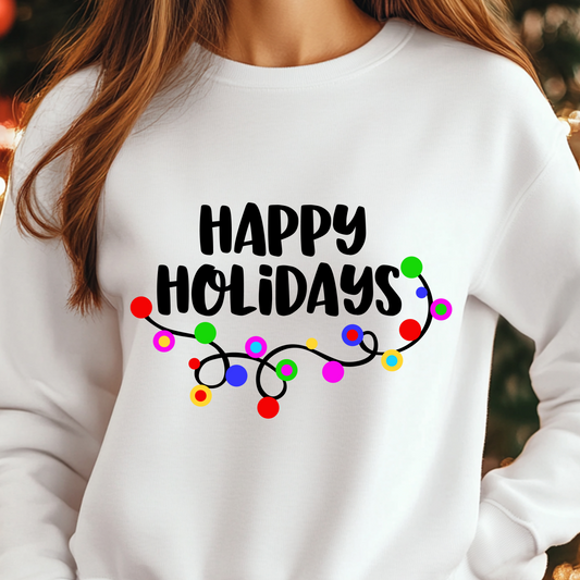 Happy Holidays Lights Black Shirt CH59 - Screenprinted