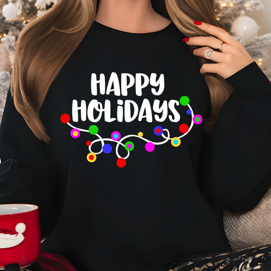 Happy Holidays Lights White Shirt CH60 - Screenprinted