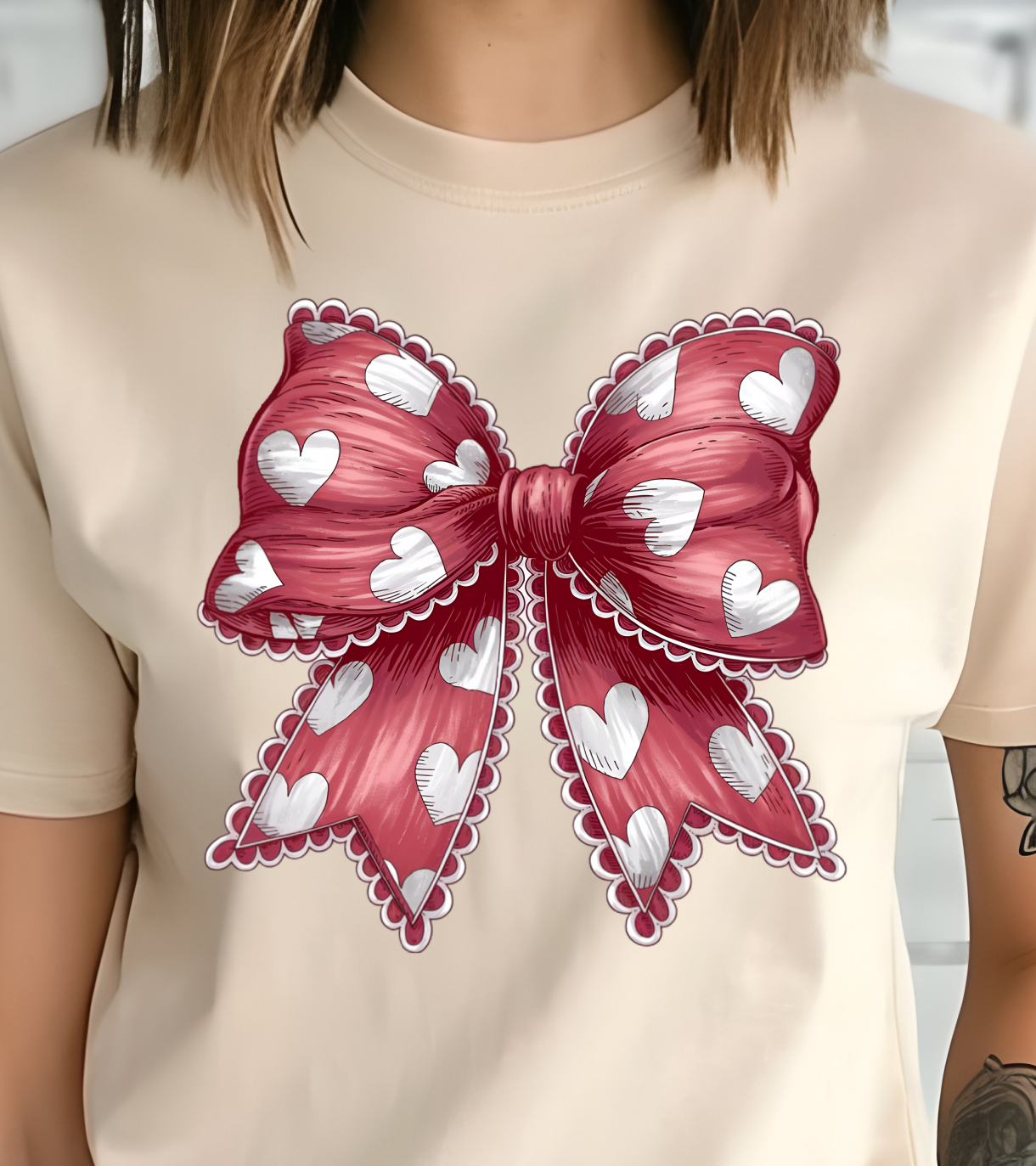 Heart Coquette Bow Shirt - Screenprinted