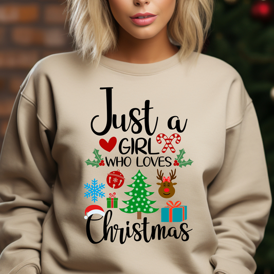 Just A Girl Loves Christmas Collage Shirt CH81 - Screenprinted