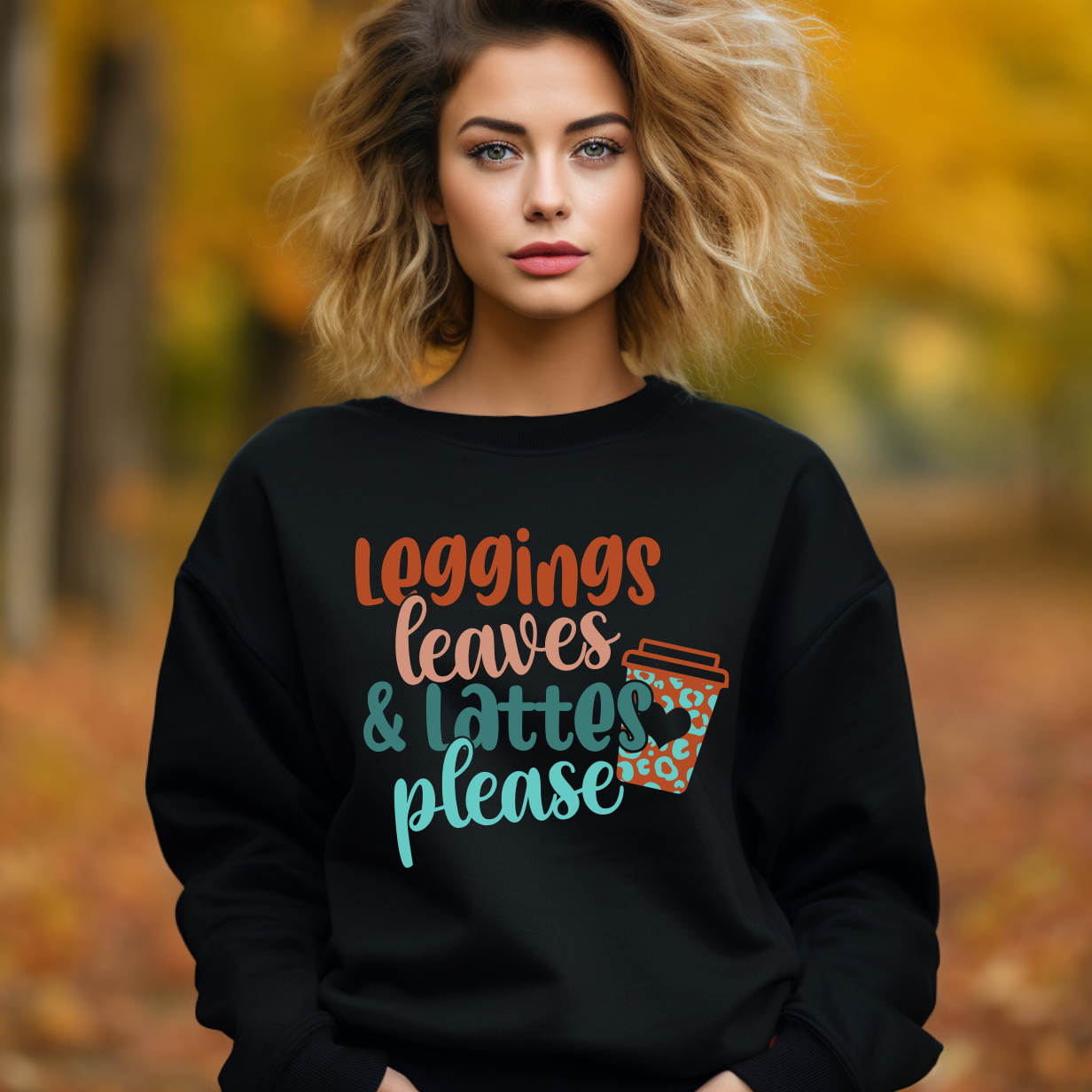 Leggings Leaves Lattes Shirt - Screenprinted