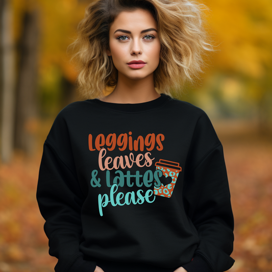 Leggings Leaves Lattes Shirt - Screenprinted