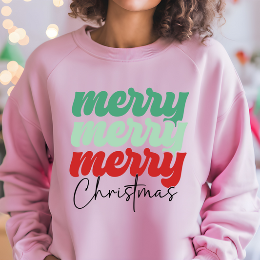 Merry Merry Merry Christmas Shirt CH102 - Screenprinted