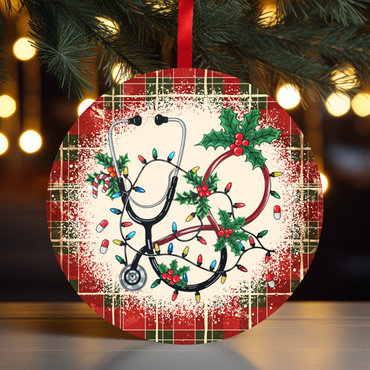 Nurse Stethoscope Plaid Ornament OR64 - Sublimation