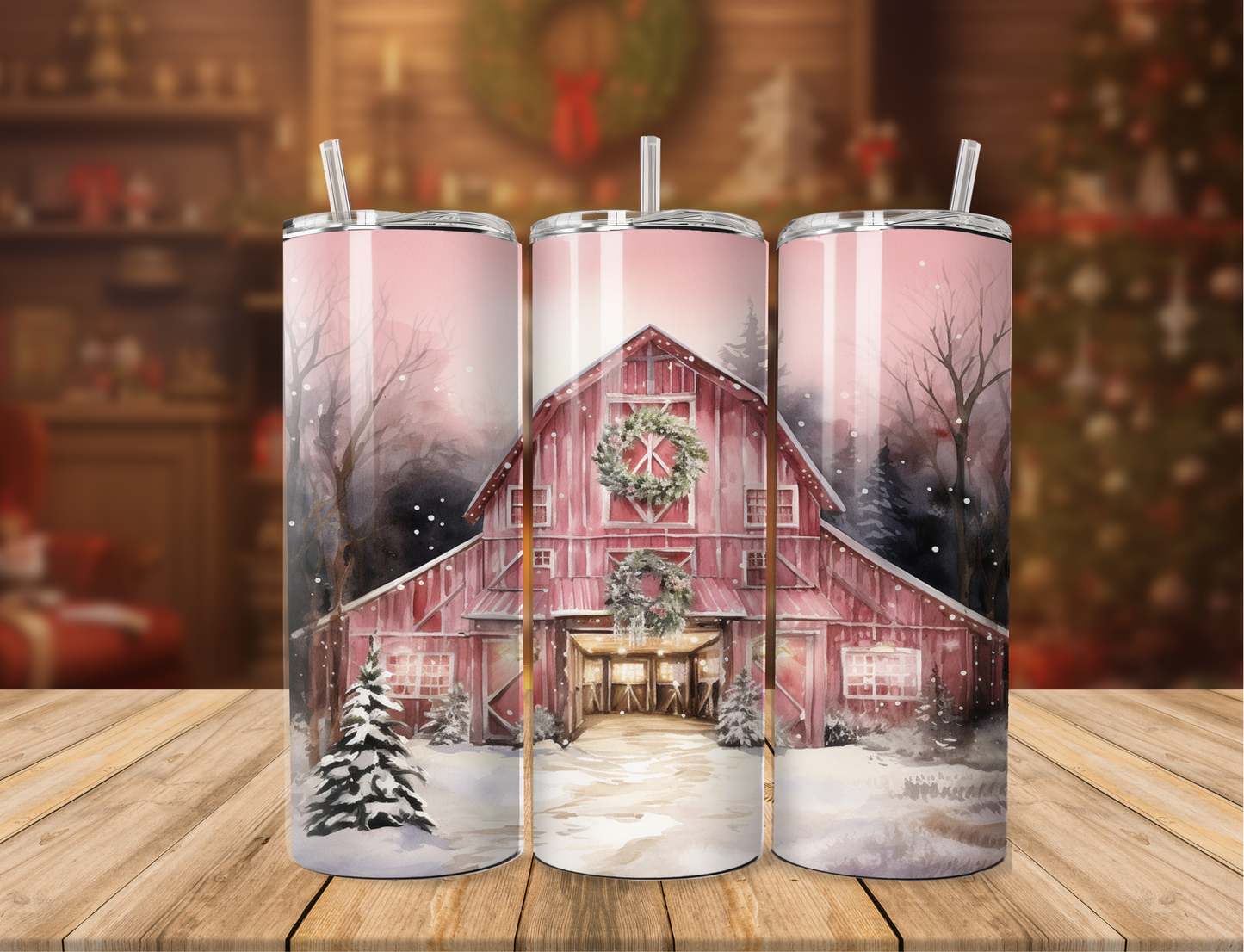 Pink Christmas Barn Tumbler