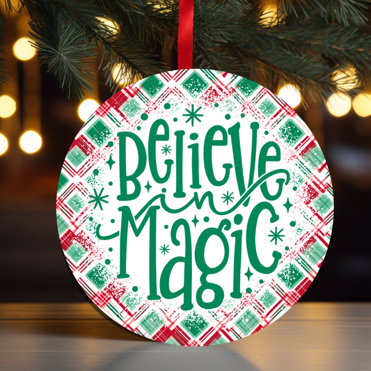 Plaid Believe In Magic Ornament OR79 - Sublimation