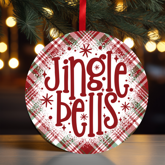 Plaid Jingle Bells Ornament OR82 - Sublimation