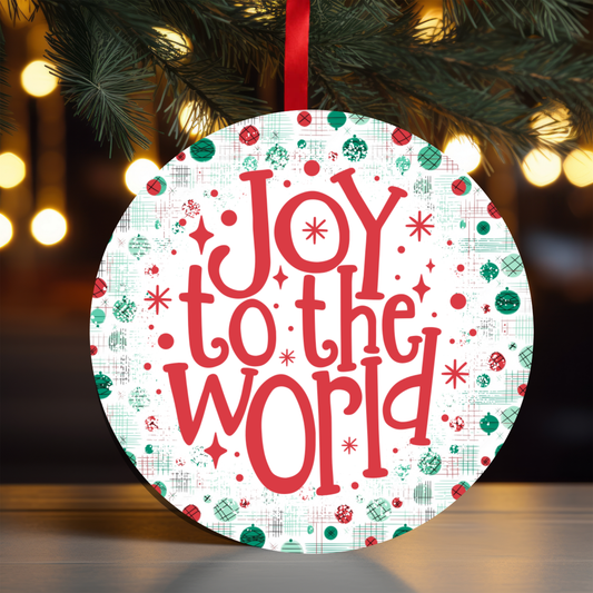 Plaid Joy To The World Ornament OR83 - Sublimation