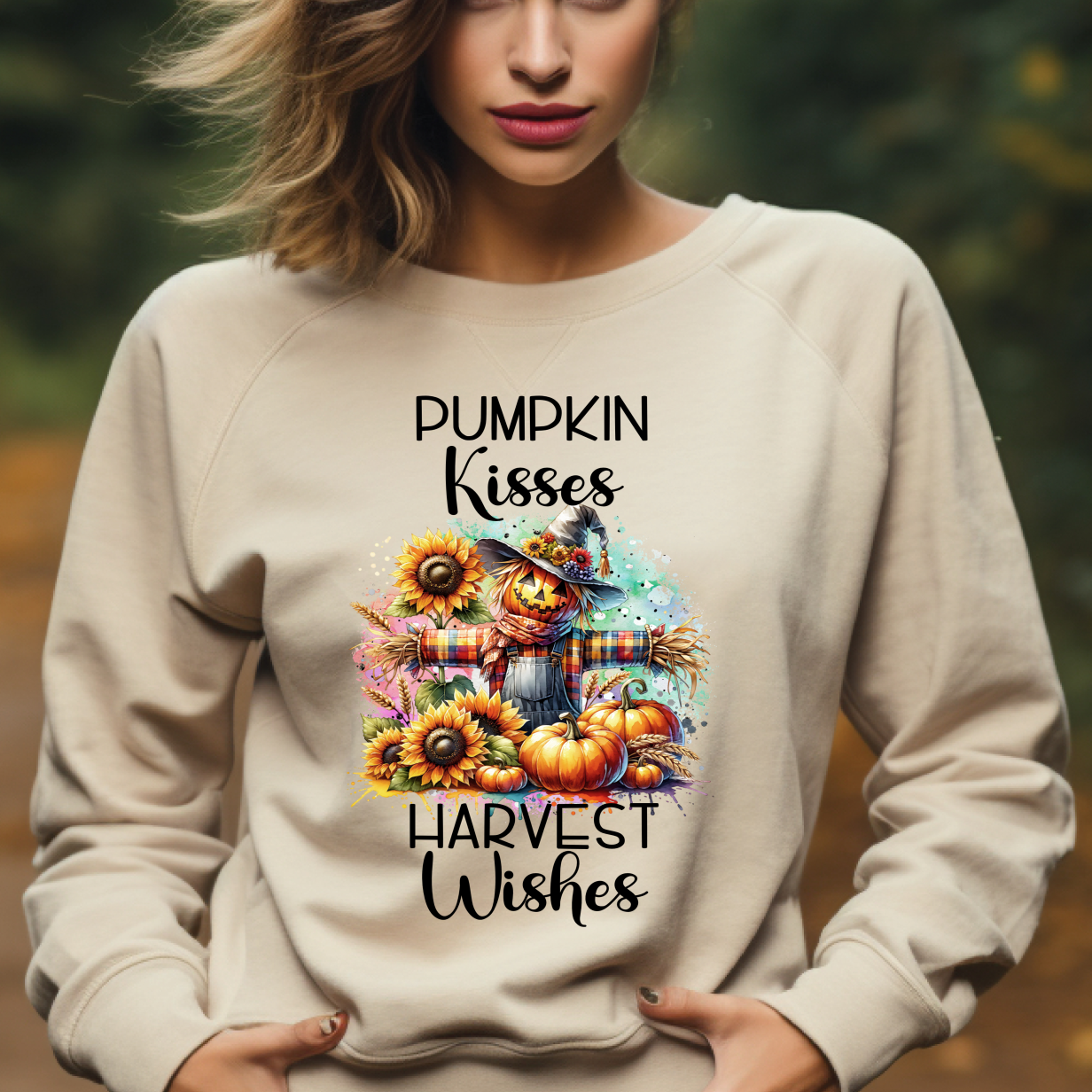 Scarecrow Pumpkin Kisses Harvest Wishes Shirt - Screenprinted