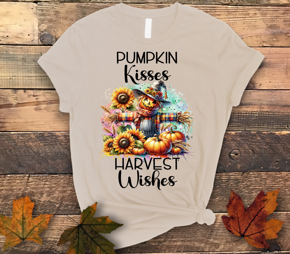 Scarecrow Pumpkin Kisses Harvest Wishes Shirt - Screenprinted