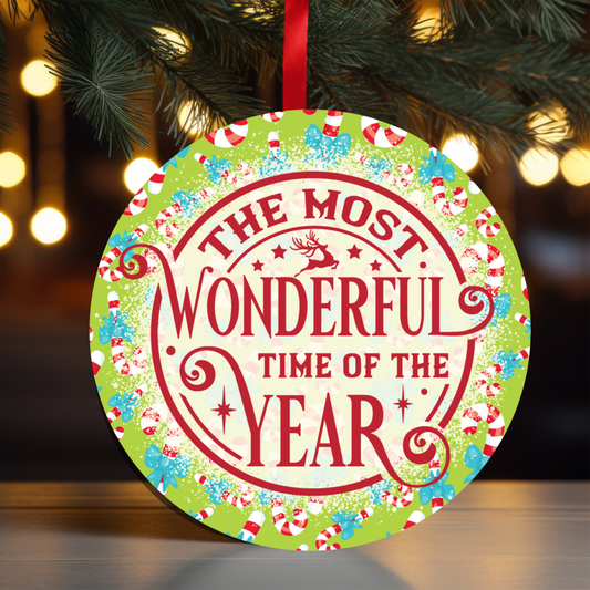 Red Most Wonderful Time Ornament OR89 - Sublimation